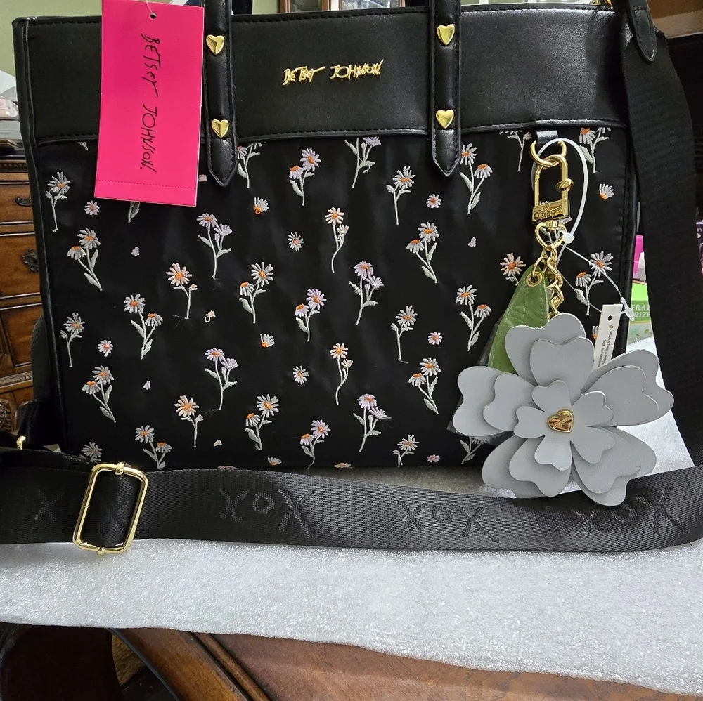 Betsey Johnson Xobeca-Y Tote Crossbody with Flower Charm - Picture 9 of 10